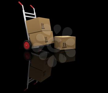 Royalty Free Clipart Image of a Dolly With Boxes