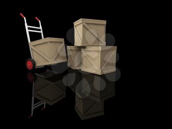 Royalty Free Clipart Image of a Dolly With Crates