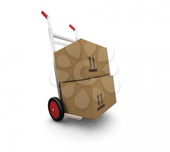 Royalty Free Clipart Image of a Dolly With Boxes