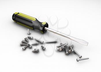 Royalty Free Clipart Image of a Screwdriver and Screws