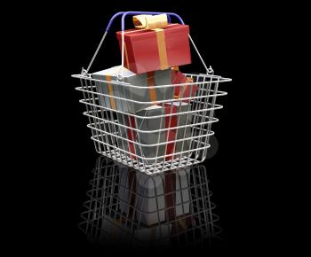 Royalty Free Clipart Image of a Shopping Basket Full of Presents