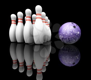 Royalty Free Clipart Image of a Bowling Ball and Pins