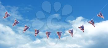 3D render of stars and stripes bunting and pennants