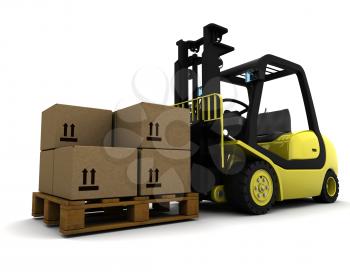 3D Render of Yellow Fork Lift Truck Isolated on White