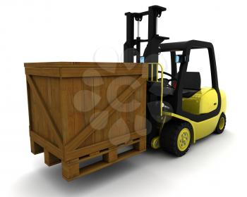 3D Render of Yellow Fork Lift Truck on White