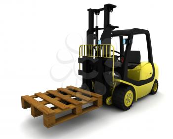 3D Render of Yellow Fork Lift Truck on White