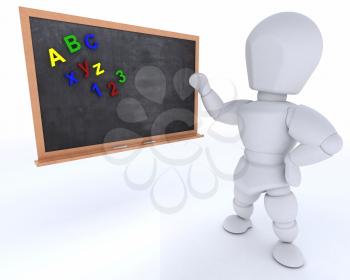 3D render of a man with school chalk board back to school