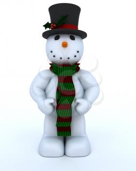 3D Remder of a Snowman in hat and scarf