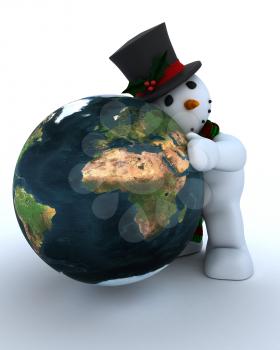 3D Remder of a Snowman in hat and scarf