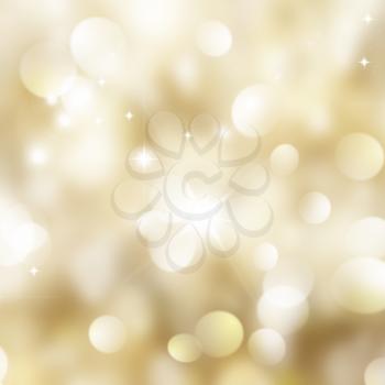 Gold Christmas background with bokeh lights and stars