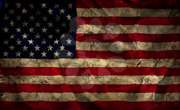 Grunge American flag background with folds and creases