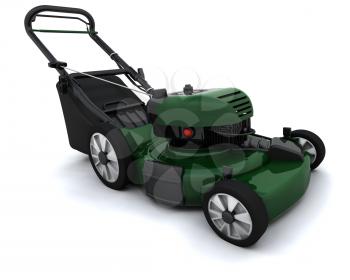 3D render of a man mowing the lawn