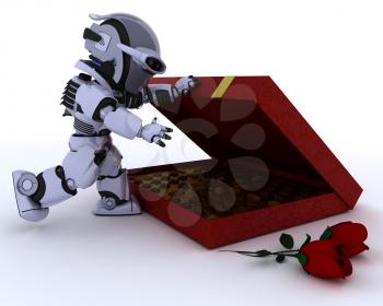 3D render of a robot with romantic gift