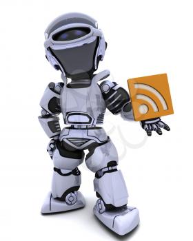 3D render of a Robot with RSS symbol