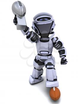 3D render of a Robot playing american football