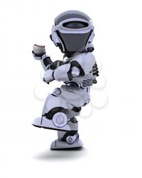 3D render of a Robot playing baseball