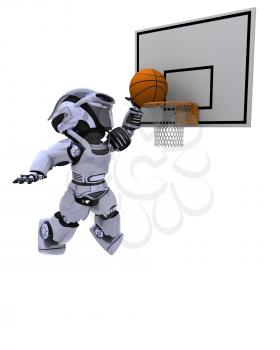 3D render of a Robot playing basketball