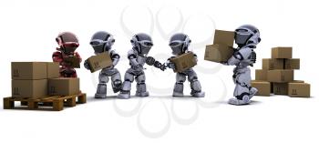 3D render of Robot with Shipping Boxes