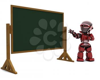 3D render of a robot teacher in classroom