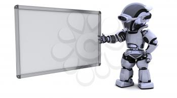 3D render of a robot with blank white board