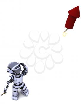 3D Render of a Robot lighting a firework