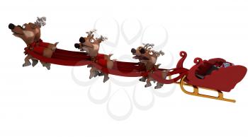 3D render of santas sleigh and reindeer