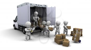 3D Render of men packing boxes for shipment