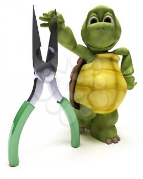 3D render of a Tortoise with a pair of pliers