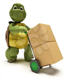 3D render of a Tortoise with boxes for shipping