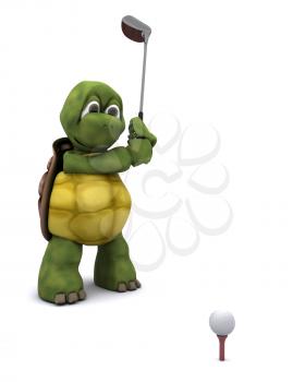 3D Render of a Tortoise Playing golf