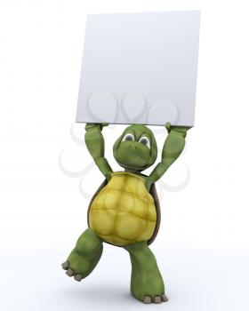 3D Render of a Tortoise with a blank white sign