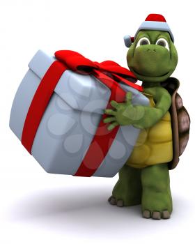 3D render of a tortoise santa character