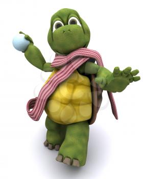 3d render of a tortoise throwing a snowball