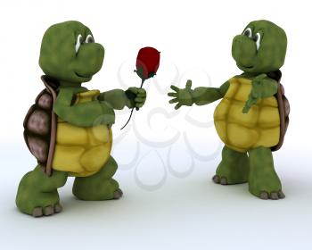 3D render of a tortoise with romantic gift