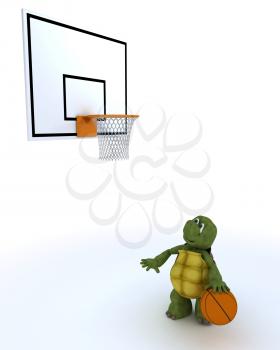 3D render of a tortoise playing basket ball