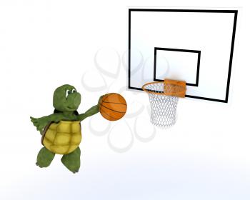 3D render of a tortoise playing basket ball