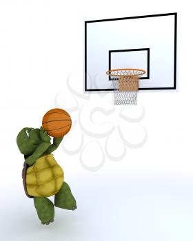 3D render of a tortoise playing basket ball