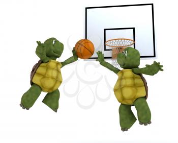 3D render of a tortoises playing basket ball