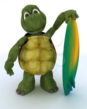 3D render of a tortoise with surf board