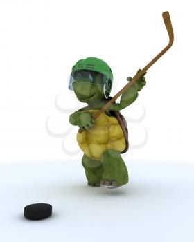 3D render of a tortoise playing ice hockey