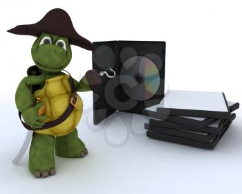 3D render of a Pirate Tortoise with DVD CD and Software