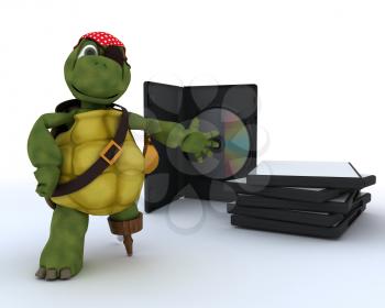 3D render of a Pirate Tortoise with DVD CD and Software