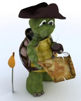 3D render of a Tortoise dressed as a pirate