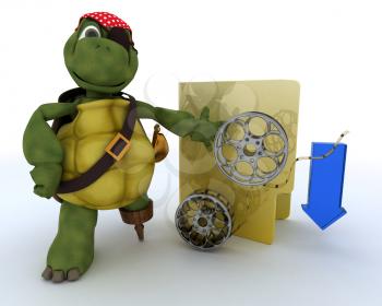 3D render of a Pirate Tortoise depicting illegal movie downloads