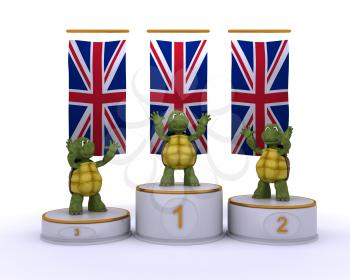 3D render of a tortoises on championship podium