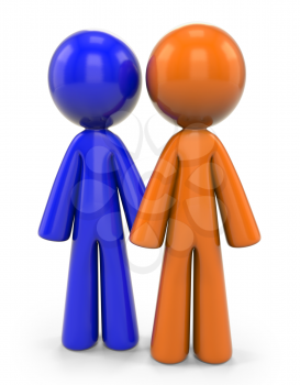 Royalty Free Clipart Image of an Orange and Blue Person Standing Side by Side