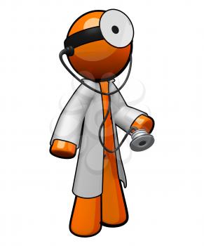 Royalty Free Clipart Image of an Orange Man Doctor Wearing a Stethoscope and Lab Coat