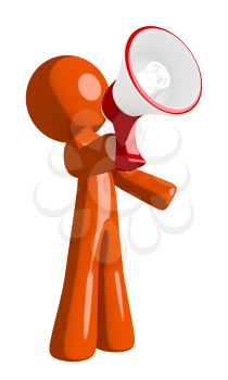 Orange Man Speaking in Megaphone  or Bullhorn