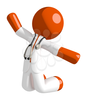 Orange Man doctor Jumping or Kneeling