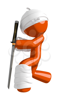 Personal Injury Victim Kneeling with Ninja Sword